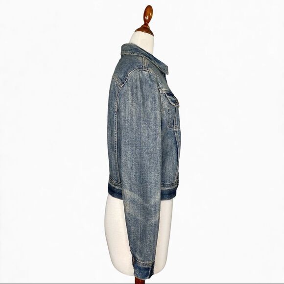 Ralph Lauren Sport Blue Denim Front Zip Trucker Jacket  Distressed Size Small - Picture 4 of 13